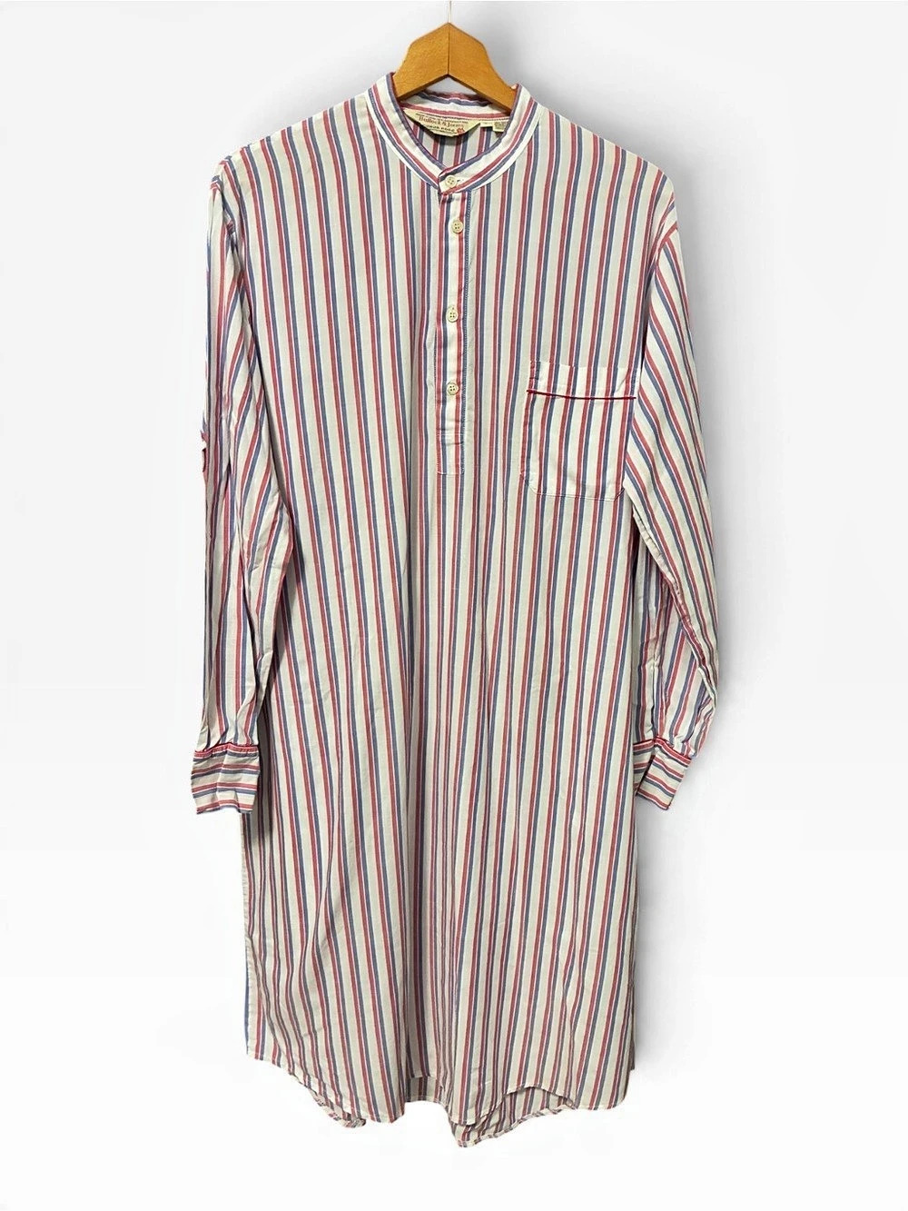 Bullock & Jones by Derek Rose Striped Band Collar Nightshirt Cotton Large